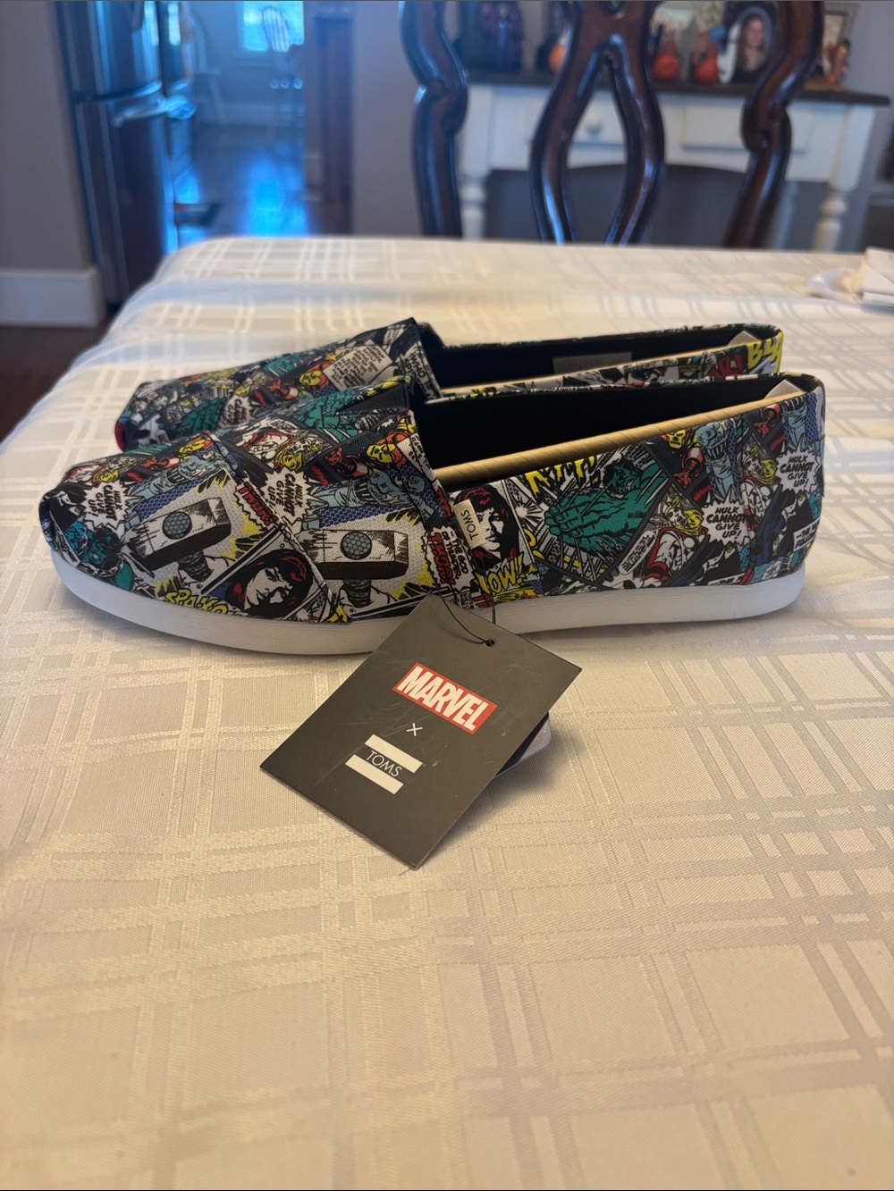 TOMS Marvel Comic-Print Slip-On Loafers in Black, White, Yellow & Green